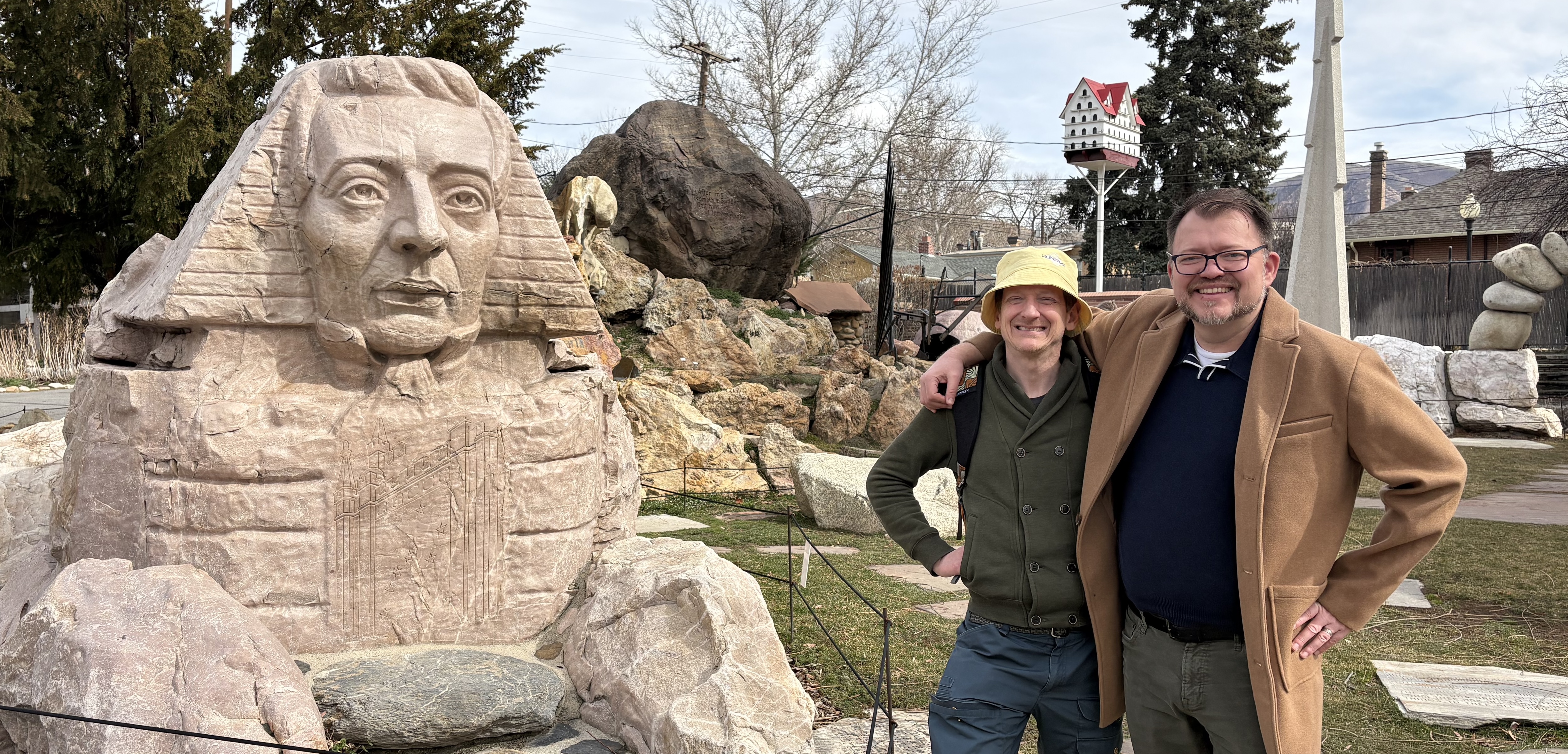 William with his mystic friend in Gilgal Garden next to the sphinx
