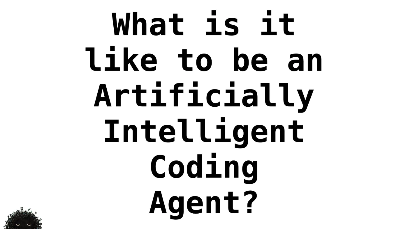 What is it
like to be an
Artificially Intelligent
Coding
Agent? | picture: Sili, in the bottom left